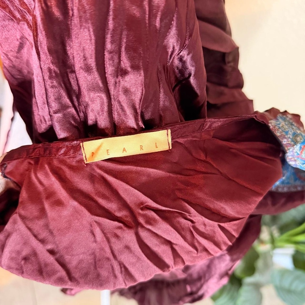 Vintage Y2K Deadstock Fairycore Whimsygoth Babydoll Empire Waist Burgundy Dress - Picture 7 of 8